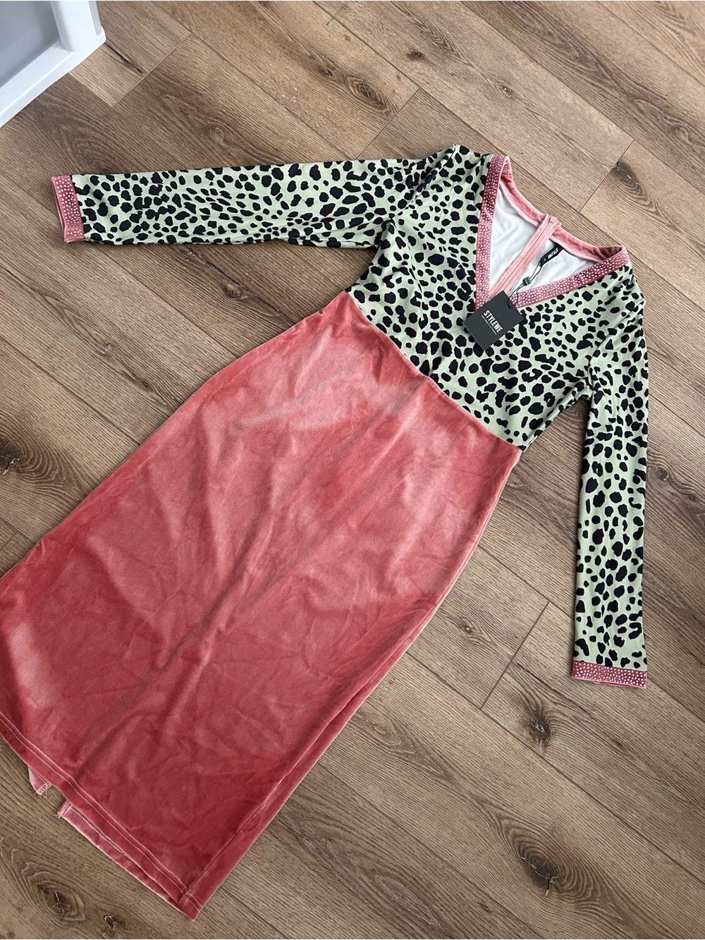 Velvet Coral Dress with Leopard Print Top